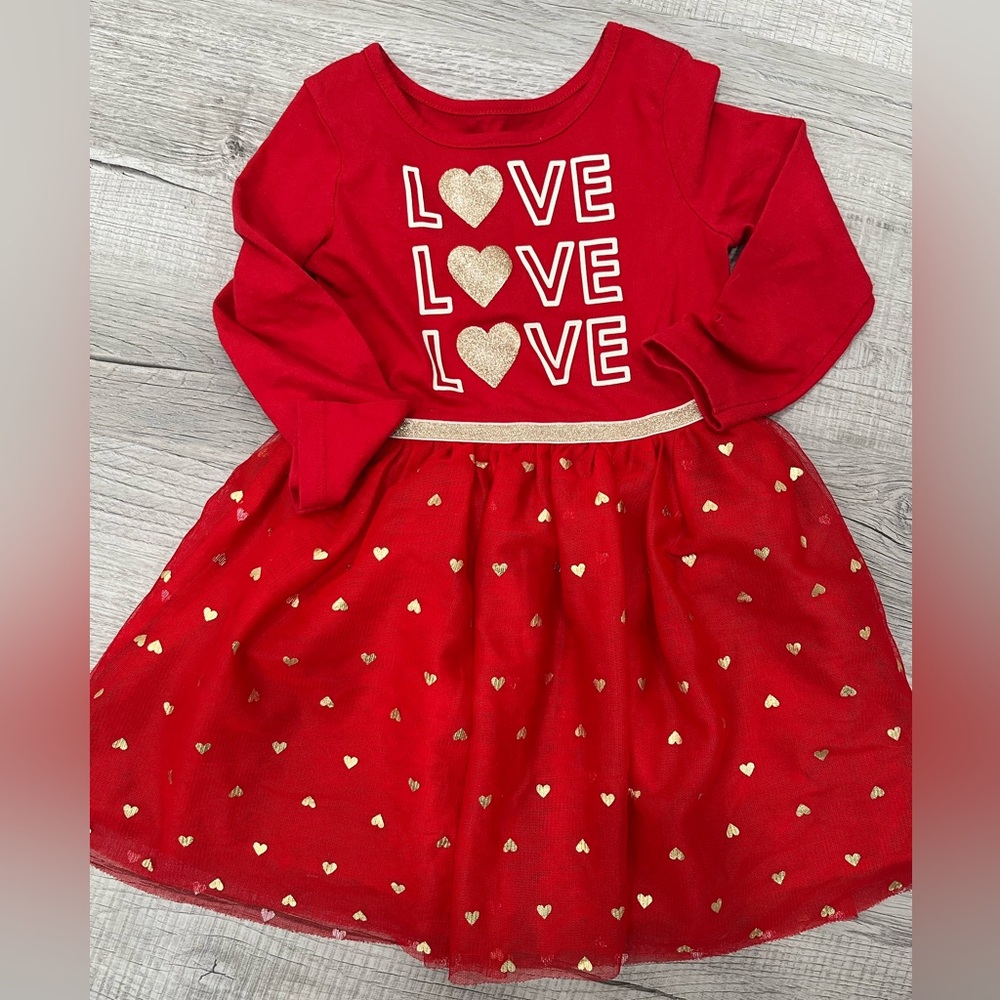 Cat & Jack Red Dress with Gold Heart Accents